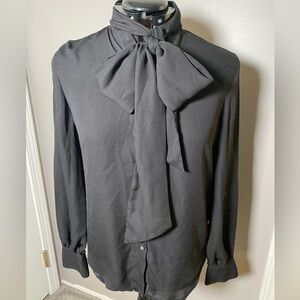 Elegant Black Bow Tie Blouse